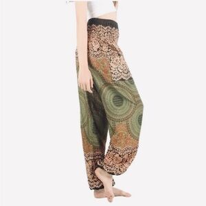 Bohemian Green and Brown Women's Pants